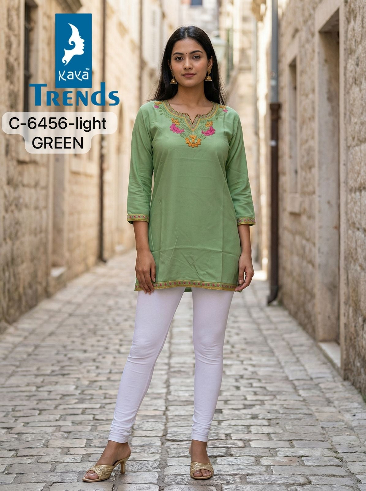 C 6456 Light Kaya Trends Rayon Short Kurtis Manufacturer Gujarat
