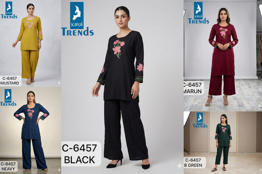 C 6457 Kaya Trends Rayon Kurti Pant Set Supplier Ahmedabad