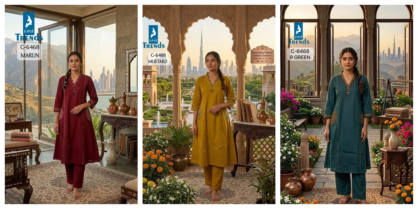 C 6468 Kaya Trends Dhabu Cotton Kurti Plazzo Set Supplier India
