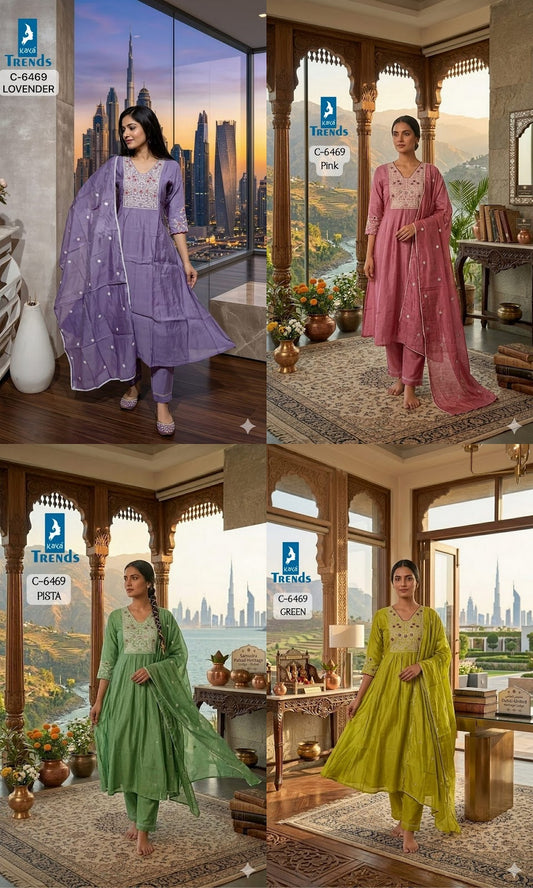 C 6469 Kaya Trends Mul Chanderi Readymade Pant Style Suits Manufacturer
