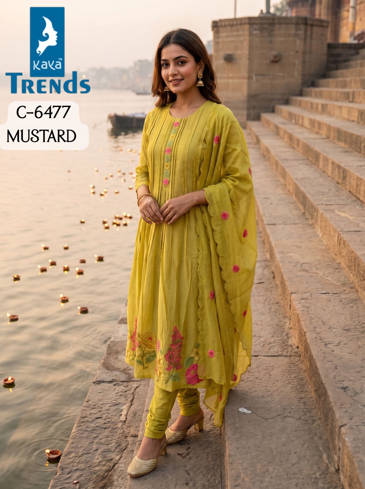 C 6477 Kaya Trends Chanderi Readymade Anarkali Suits Exporter Ahmedabad