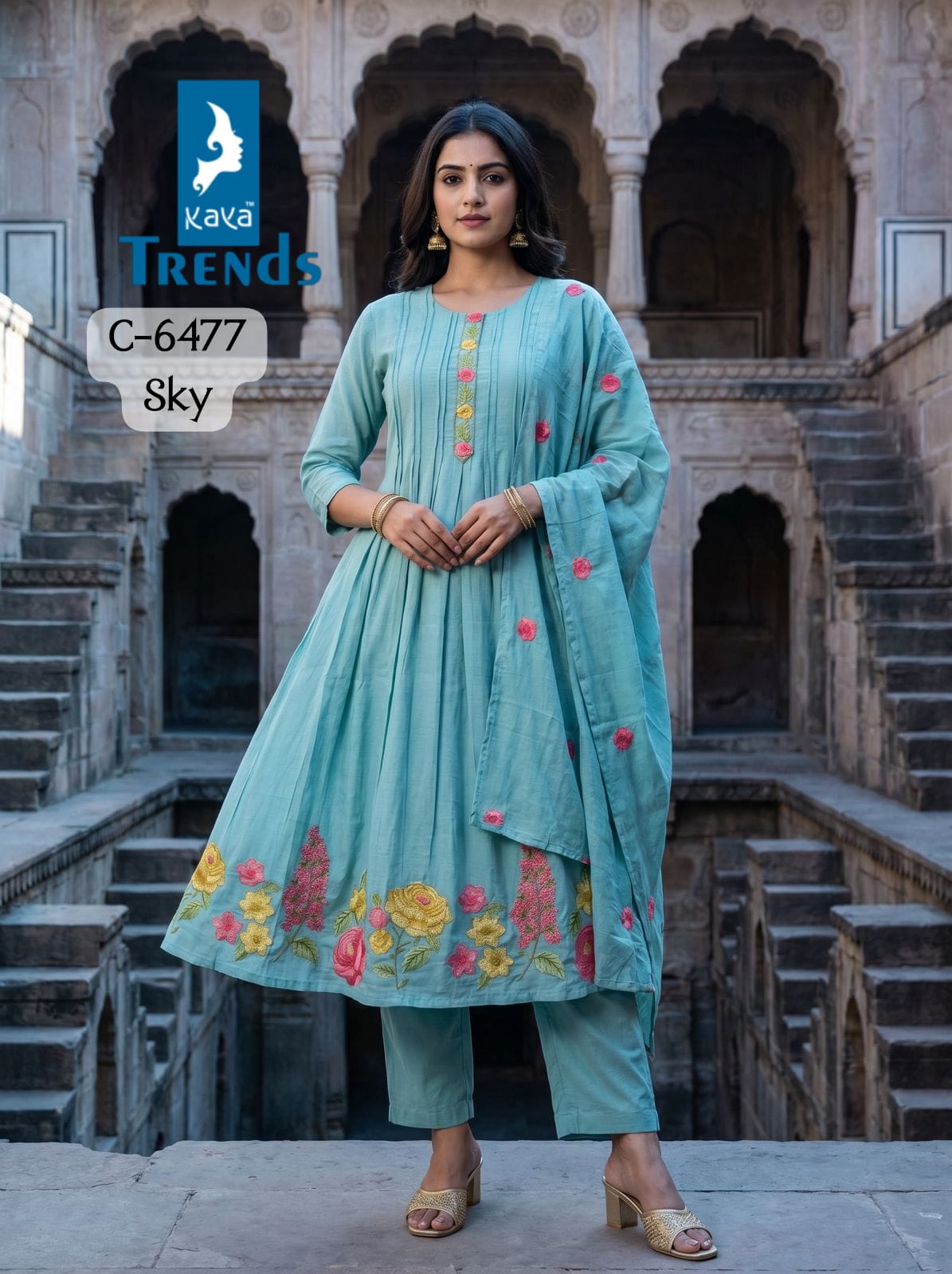 C 6477 Kaya Trends Chanderi Readymade Anarkali Suits Exporter Ahmedabad