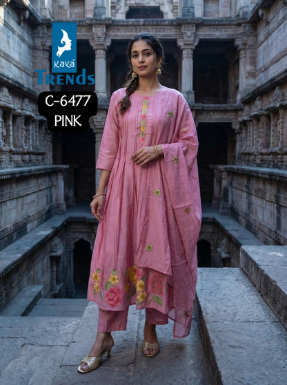 C 6477 Kaya Trends Chanderi Readymade Anarkali Suits Exporter Ahmedabad