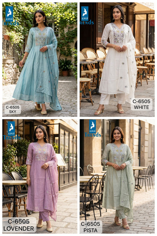 C 6505 Kaya Trends Mul Chanderi Readymade Pant Style Suits Wholesaler Gujarat