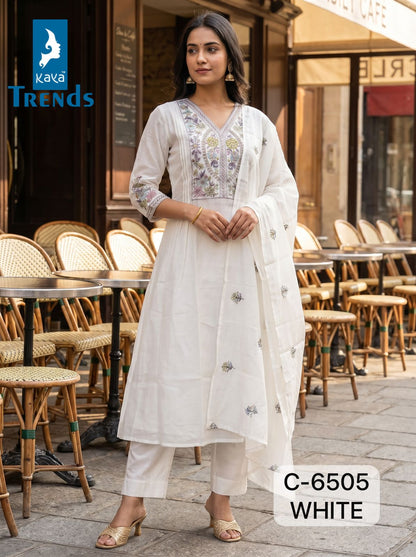 C 6505 Kaya Trends Mul Chanderi Readymade Pant Style Suits Wholesaler Gujarat