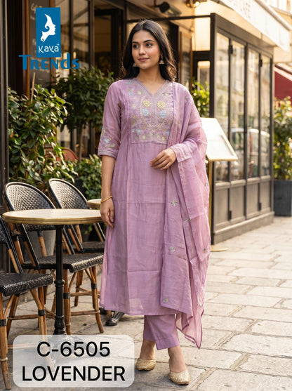 C 6505 Kaya Trends Mul Chanderi Readymade Pant Style Suits Wholesaler Gujarat