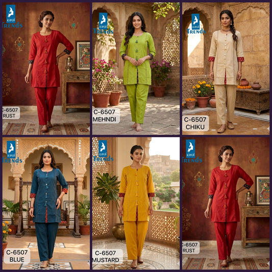 C 6507 Kaya Trends Dhabu Cotton Kurti Pant Set Exporter Gujarat