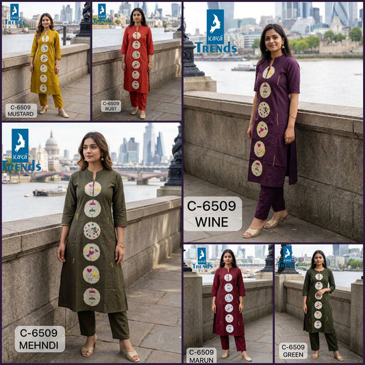 C 6509 Kaya Trends Dhabu Cotton Kurti Pant Set Supplier Gujarat