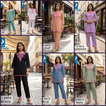 C 6513 Kaya Trends Rayon Co Ord Set Manufacturer Gujarat