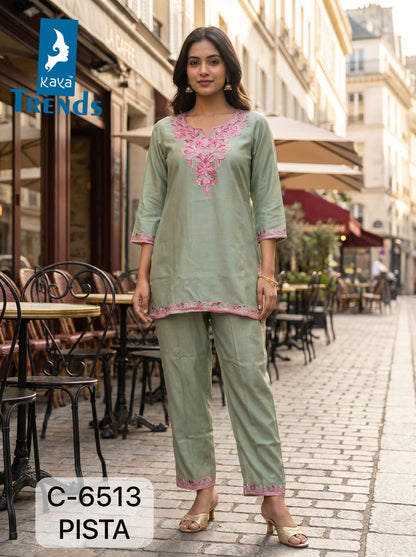 C 6513 Kaya Trends Rayon Co Ord Set Manufacturer Gujarat