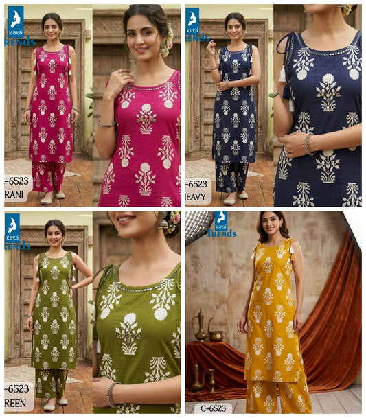 C 6523 Kaya Trends Cotton Kurti Plazzo Set Manufacturer