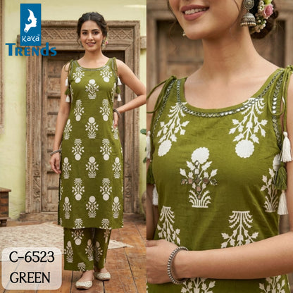 C 6523 Kaya Trends Cotton Kurti Plazzo Set Manufacturer