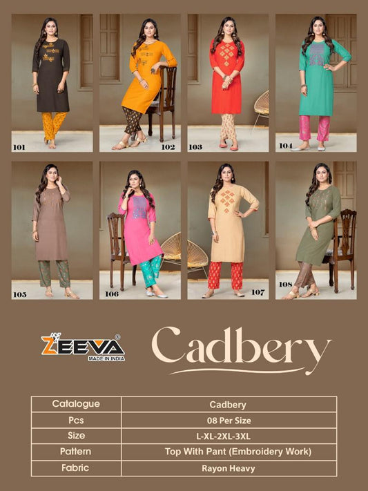 Cadbery Zeeva Rayon Kurti Pant Set Wholesale Rate