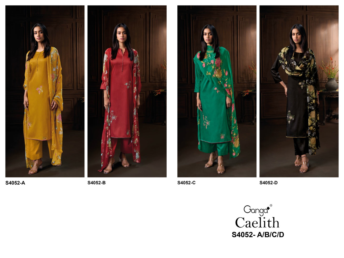 Caelith 4052 Ganga Cotton Satin Pant Style Suits Exporter