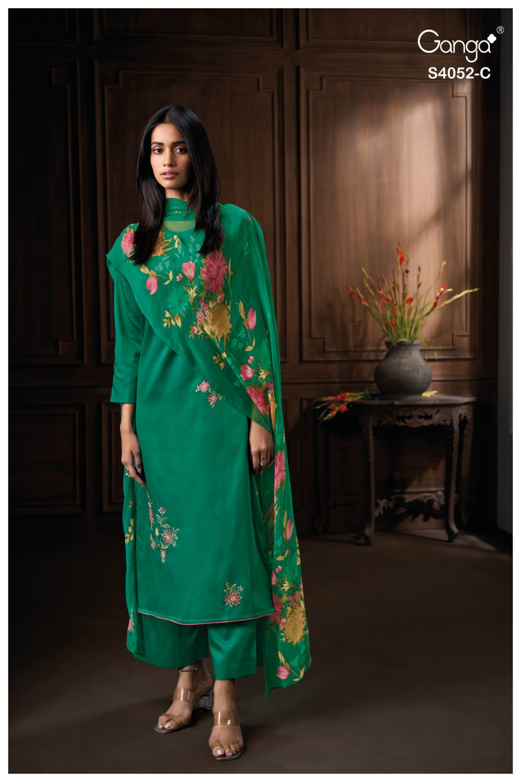 Caelith 4052 Ganga Cotton Satin Pant Style Suits Exporter