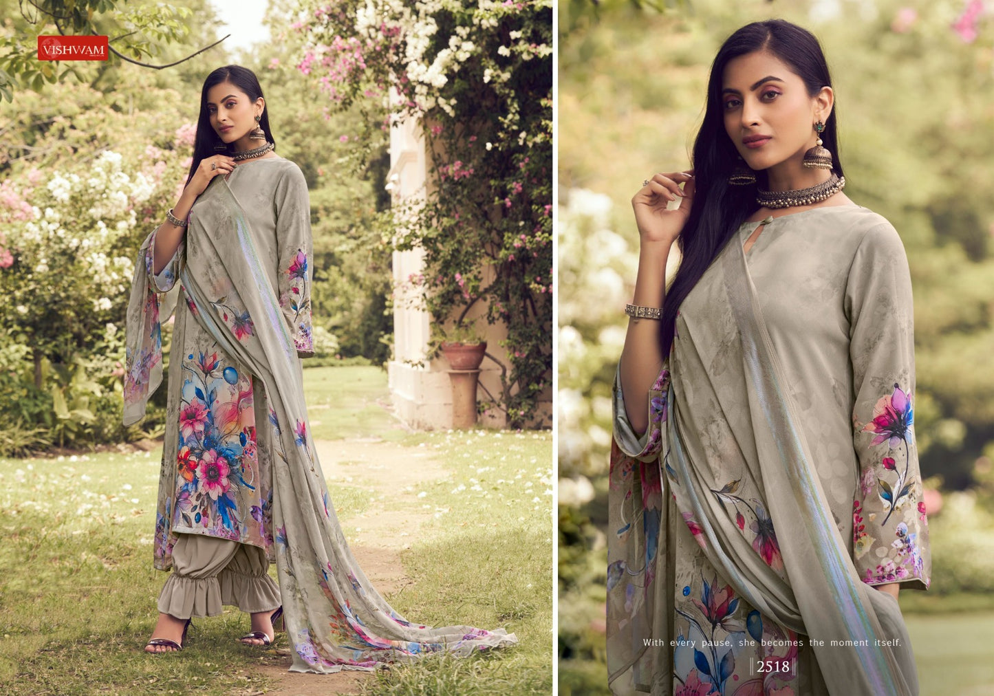 Cafe Latte Vol 21 Vishwam Fabrics Crape Pant Style Suits Supplier Gujarat