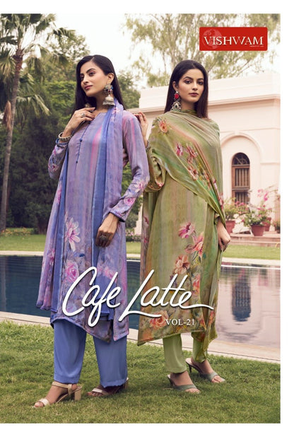 Cafe Latte Vol 21 Vishwam Fabrics Crape Pant Style Suits Supplier Gujarat