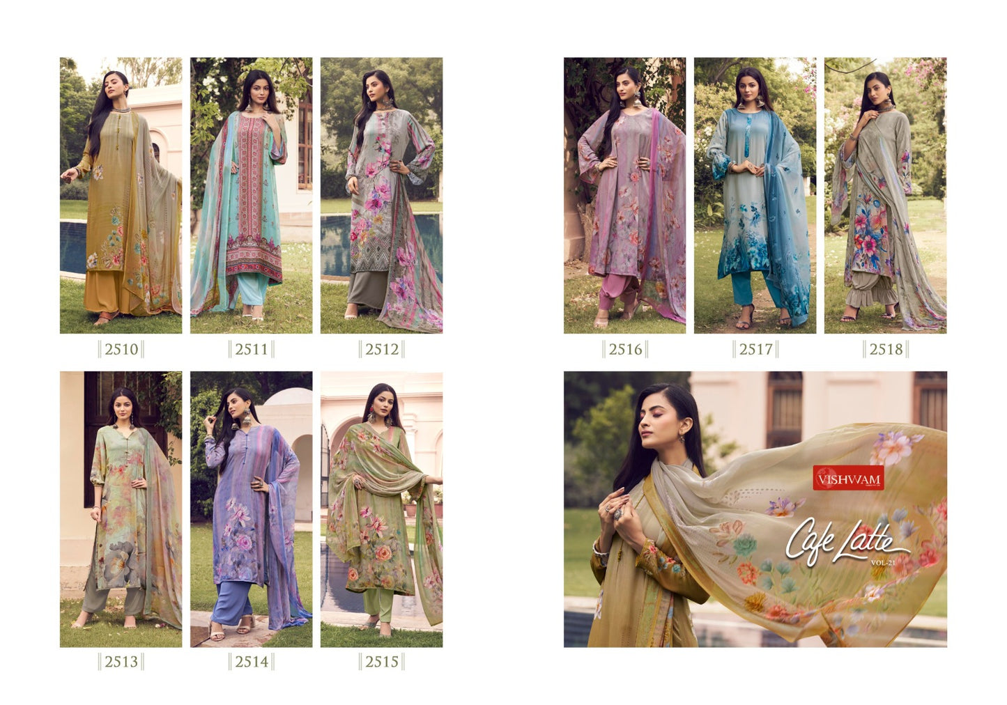 Cafe Latte Vol 21 Vishwam Fabrics Crape Pant Style Suits Supplier Gujarat