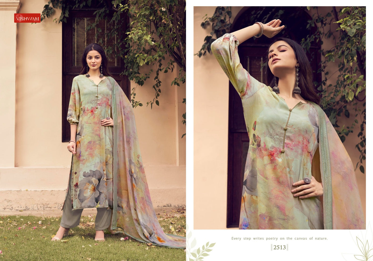 Cafe Latte Vol 21 Vishwam Fabrics Crape Pant Style Suits Supplier Gujarat