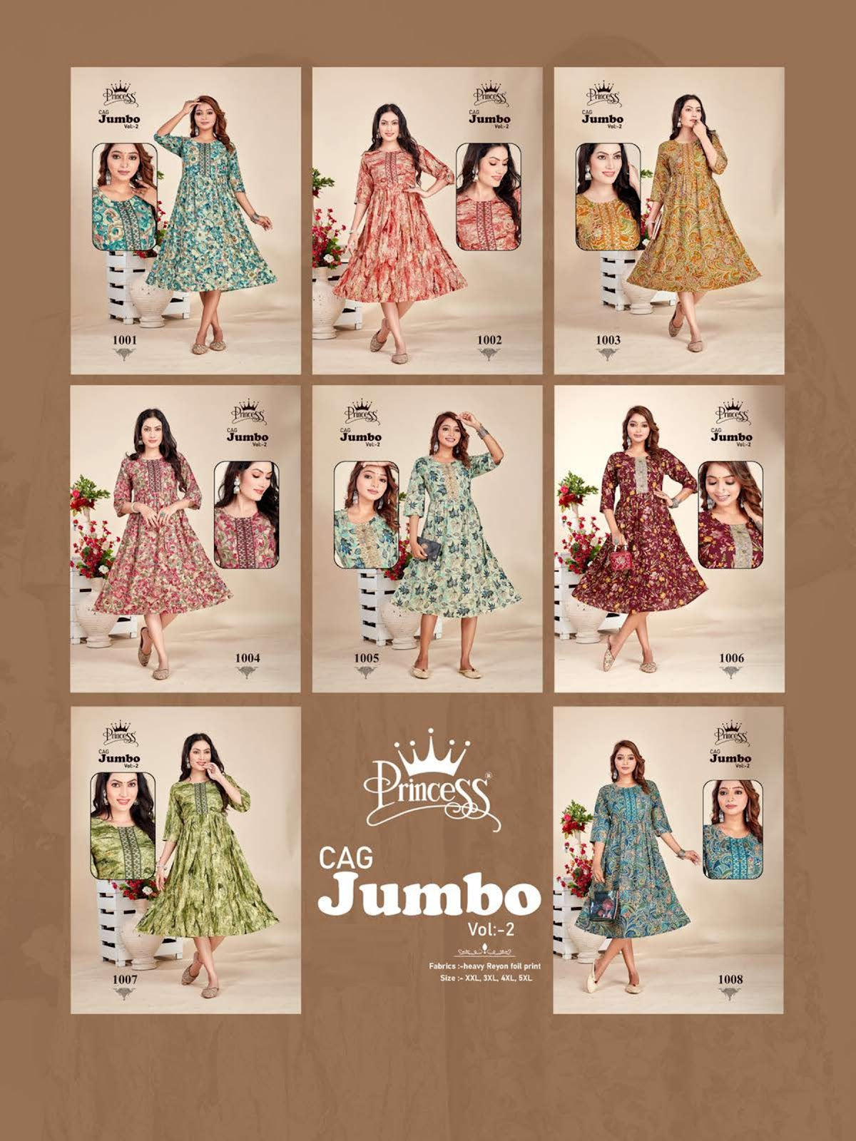 Cag Jumbo Vol 2 Princess Creation Heavy Reyon Anarkali Kurtis Exporter India