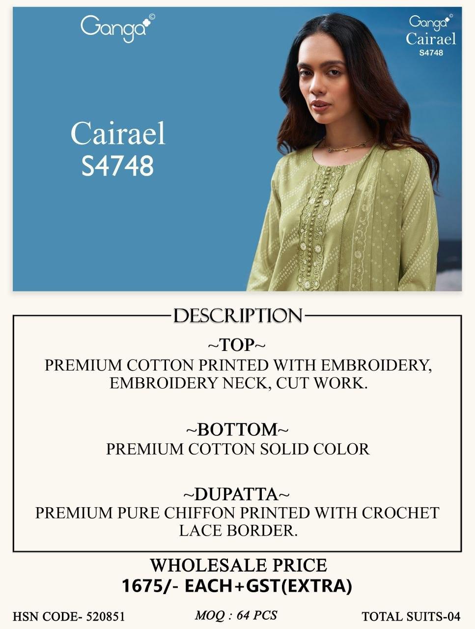 Cairael S4748 Ganga Cotton Pant Style Suits Supplier India