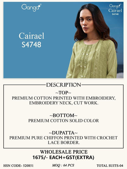 Cairael S4748 Ganga Cotton Pant Style Suits Supplier India