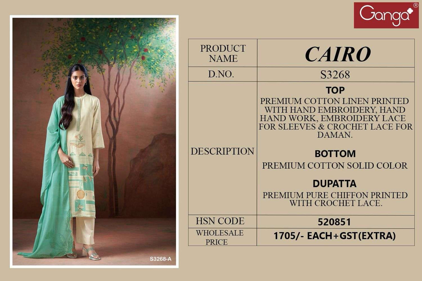 Cairo 3268 Ganga Cotton Linen Salwar Suits Manufacturer Gujarat