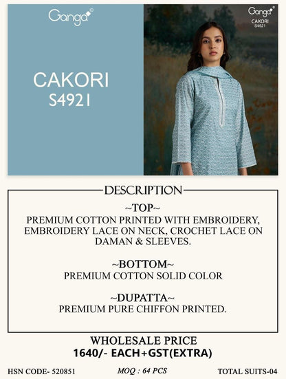 Cakori S4921 Ganga Cotton Lawn Plazzo Style Suits Exporter