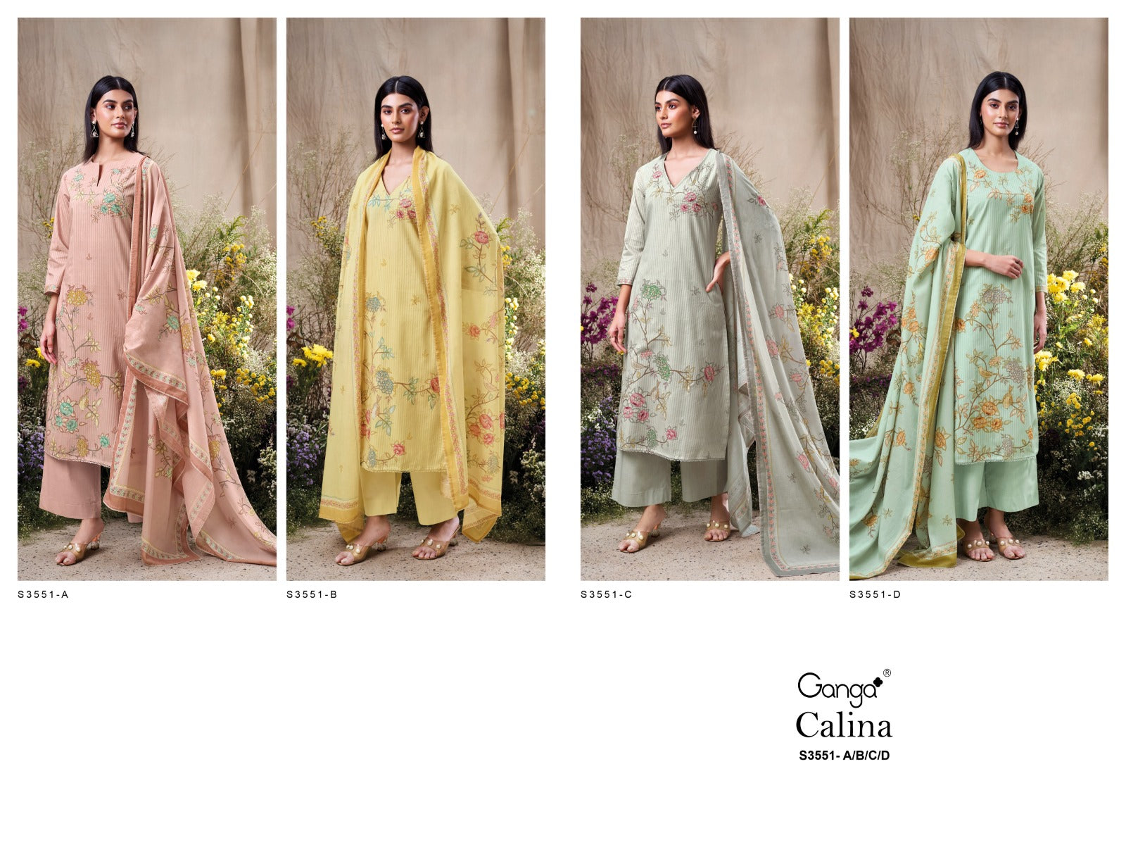 Calina 3551 Ganga Cotton Plazzo Style Suits Wholesale Price
