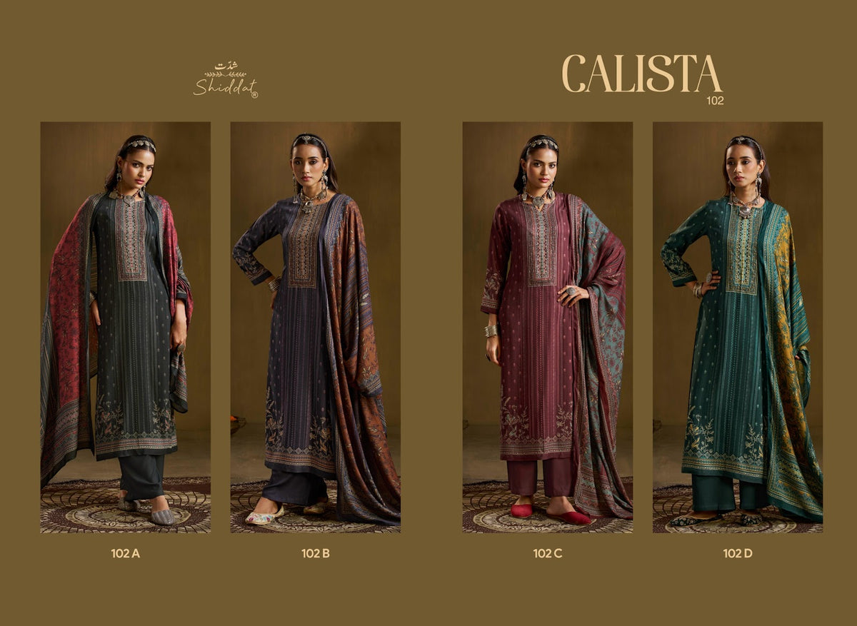 Calista 102 Shiddat Viscose Pashmina Suits Wholesaler