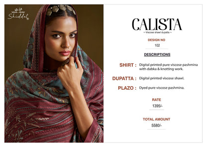 Calista 102 Shiddat Viscose Pashmina Suits Wholesaler