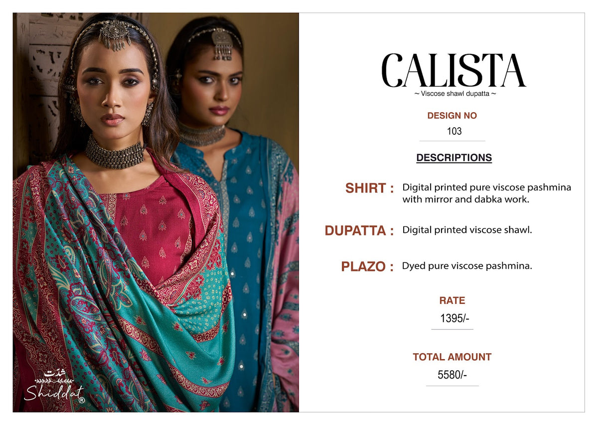 Calista 103 Shiddat Viscose Pashmina Suits Supplier India