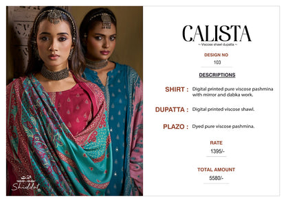 Calista 103 Shiddat Viscose Pashmina Suits Supplier India