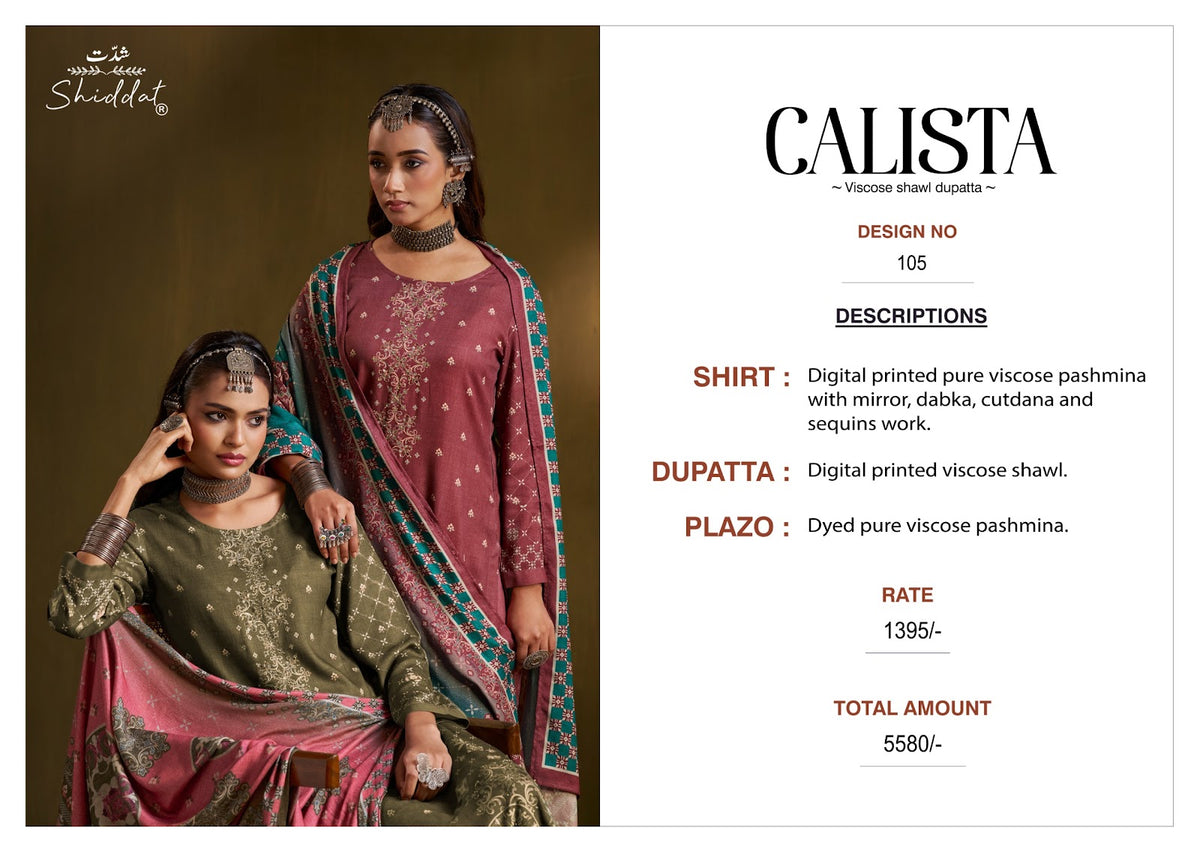 Calista 105 Shiddat Viscose Pashmina Suits Manufacturer India