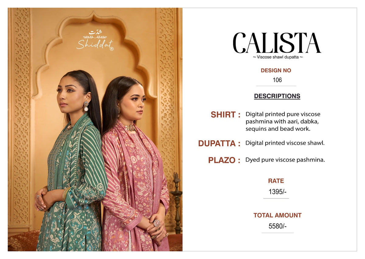 Calista 106 Shiddat Viscose Pashmina Suits Wholesale Price