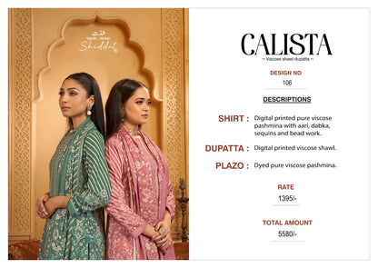 Calista 106 Shiddat Viscose Pashmina Suits Wholesale Price