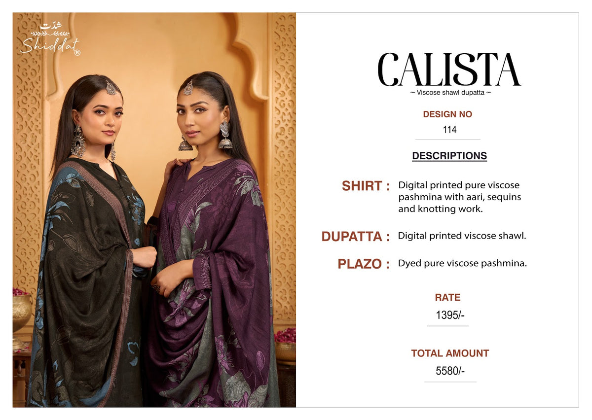 Calista 114 Shiddat Viscose Pashmina Suits Wholesale Rate