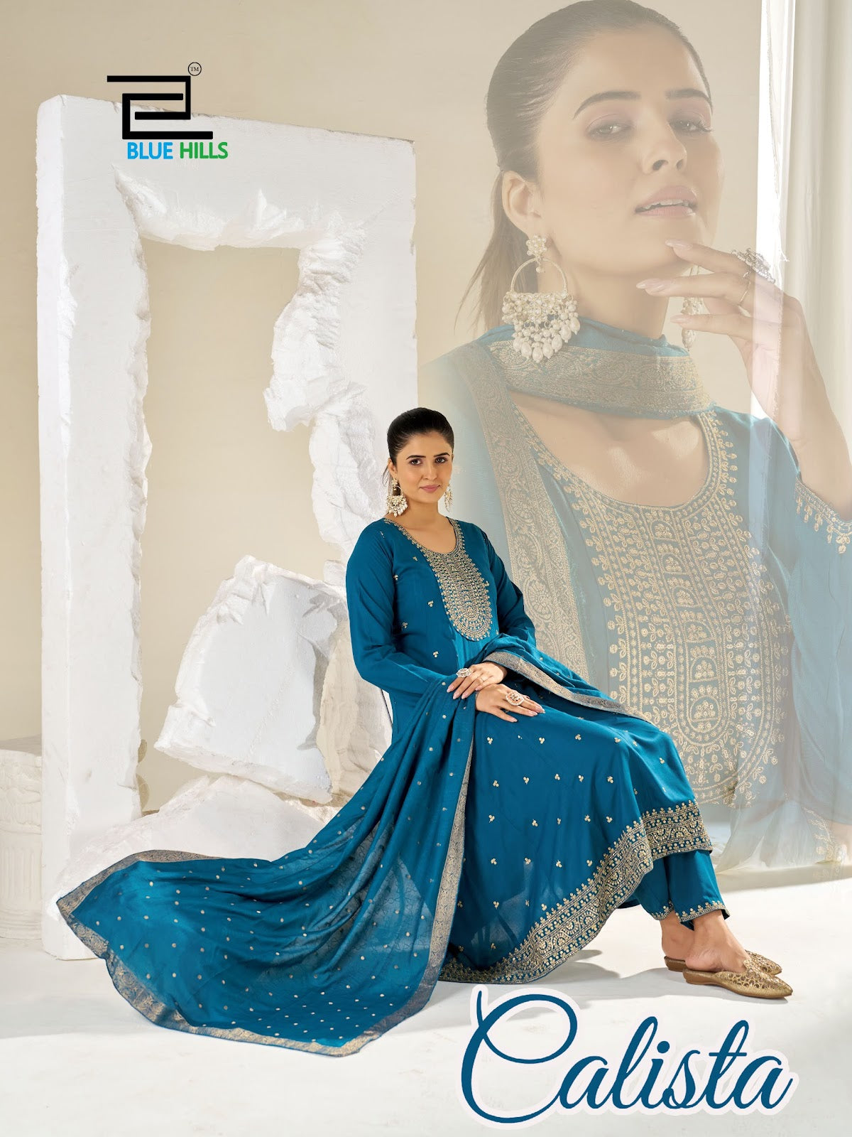 Calista Blue Hills Rayon Readymade Anarkali Suits Supplier Gujarat