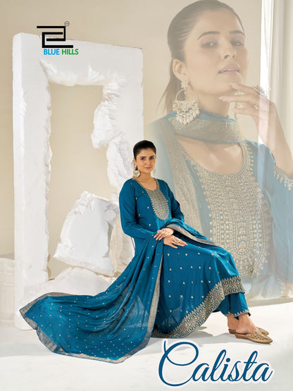 Calista Blue Hills Rayon Readymade Anarkali Suits Supplier Gujarat