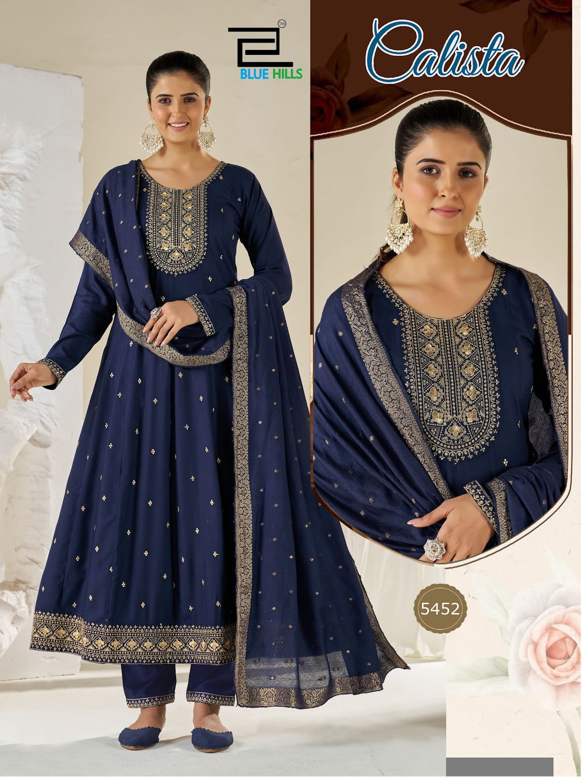Calista Blue Hills Rayon Readymade Anarkali Suits Supplier Gujarat