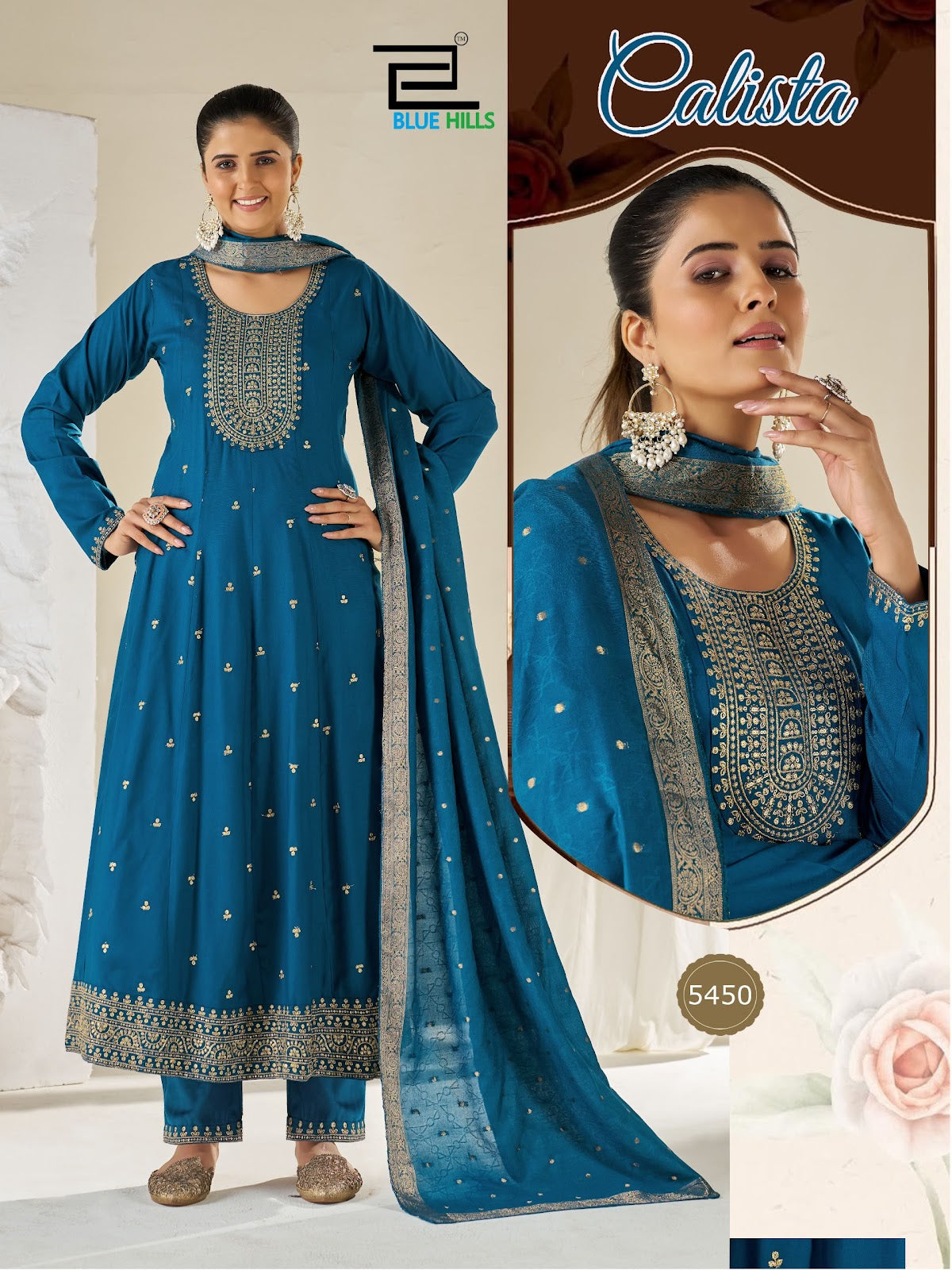 Calista Blue Hills Rayon Readymade Anarkali Suits Supplier Gujarat