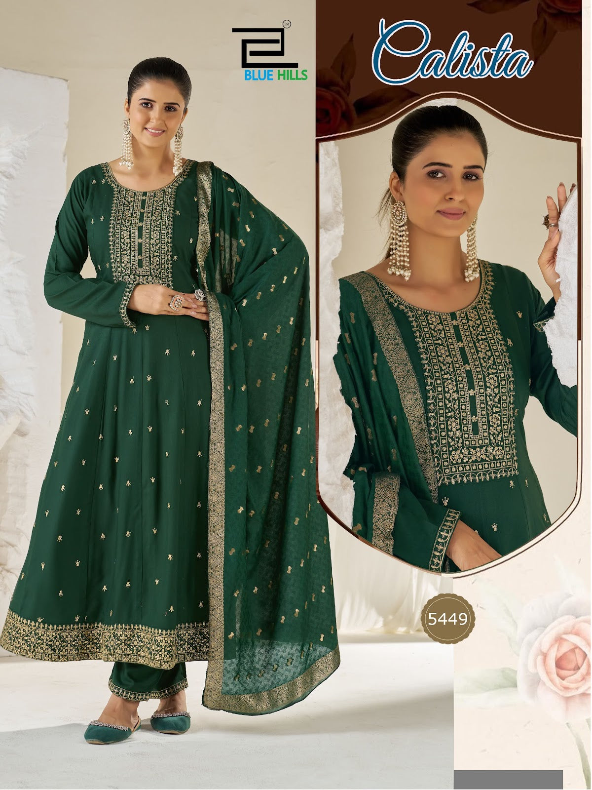 Calista Blue Hills Rayon Readymade Anarkali Suits Supplier Gujarat