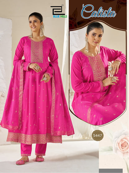 Calista Blue Hills Rayon Readymade Anarkali Suits Supplier Gujarat