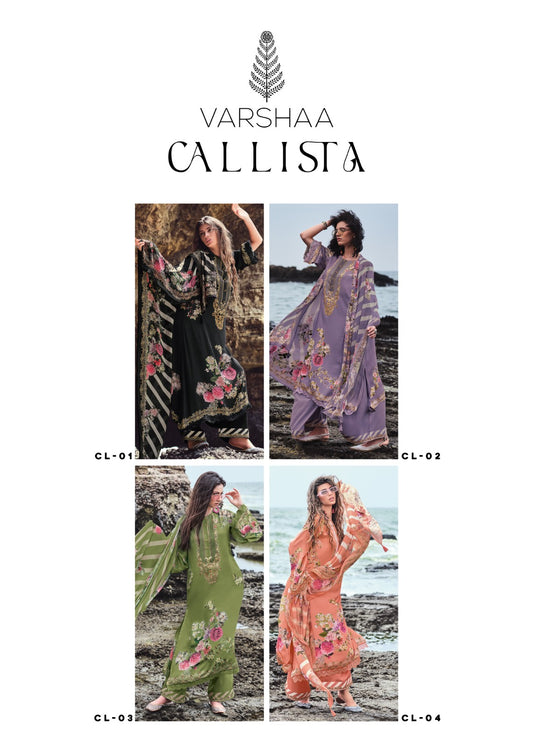 Callista Varsha Fashions Crepe Pant Style Suits Exporter India