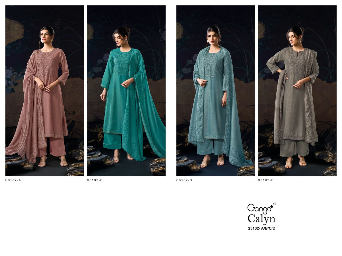 Calyn S3132 Ganga Bemberg Silk Plazzo Style Suits Wholesale Price