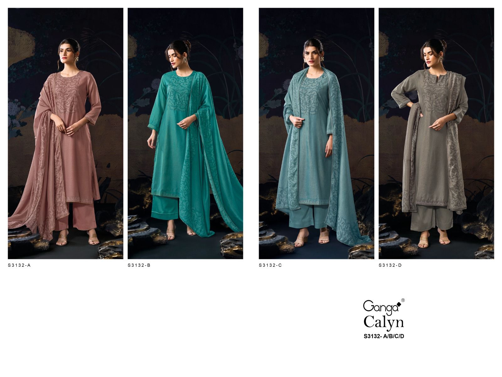 Calyn S3132 Ganga Bemberg Silk Plazzo Style Suits Wholesale Price