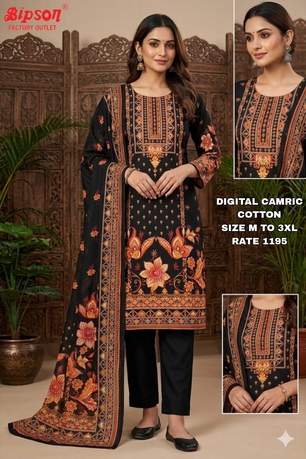 Cambric Cotton 0306 Bipson Prints Readymade Pant Style Suits Wholesale