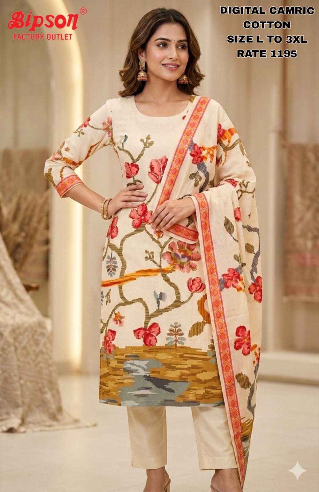 Cambric Cotton 0306 Bipson Prints Readymade Pant Style Suits Wholesale