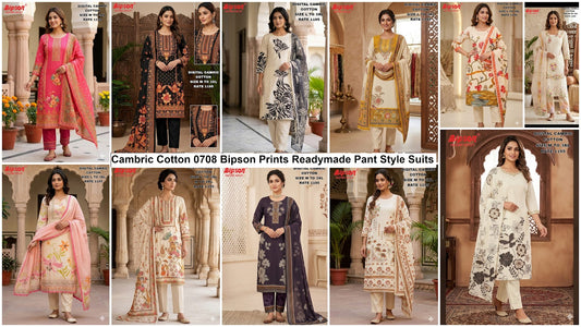 Cambric Cotton 0708 Bipson Prints Readymade Pant Style Suits Exporter