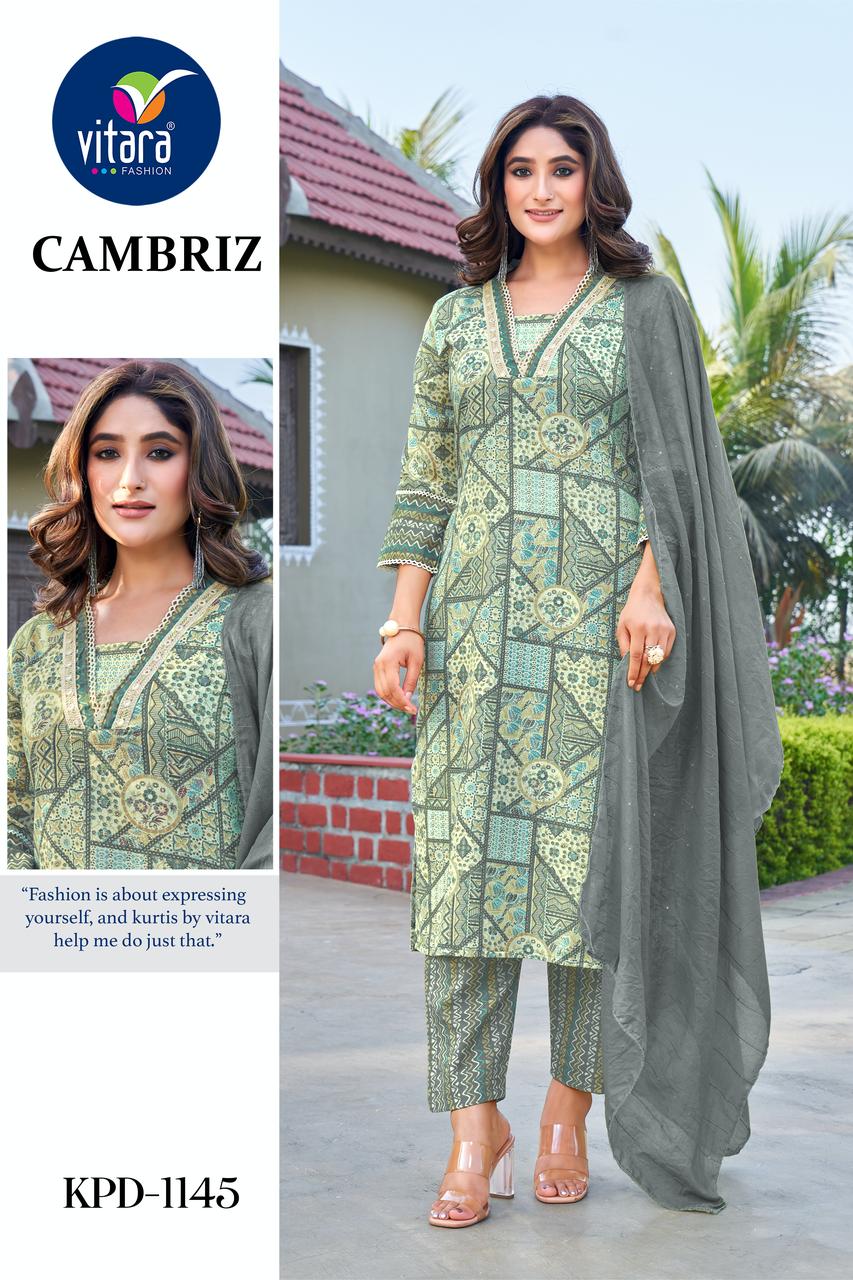 Cambriz Vitara Cotton Slub Readymade Pant Style Suits Wholesaler India